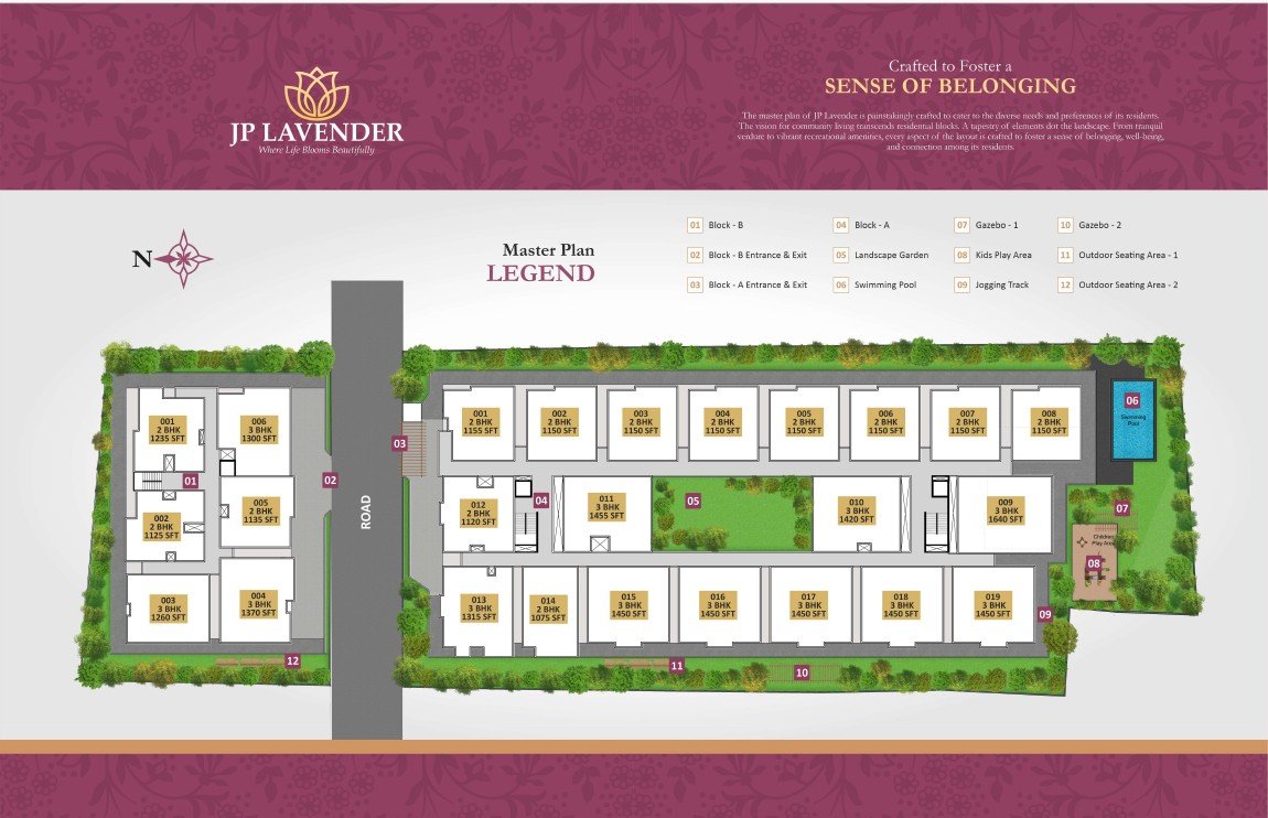 JP Lavender landscaped amenities area